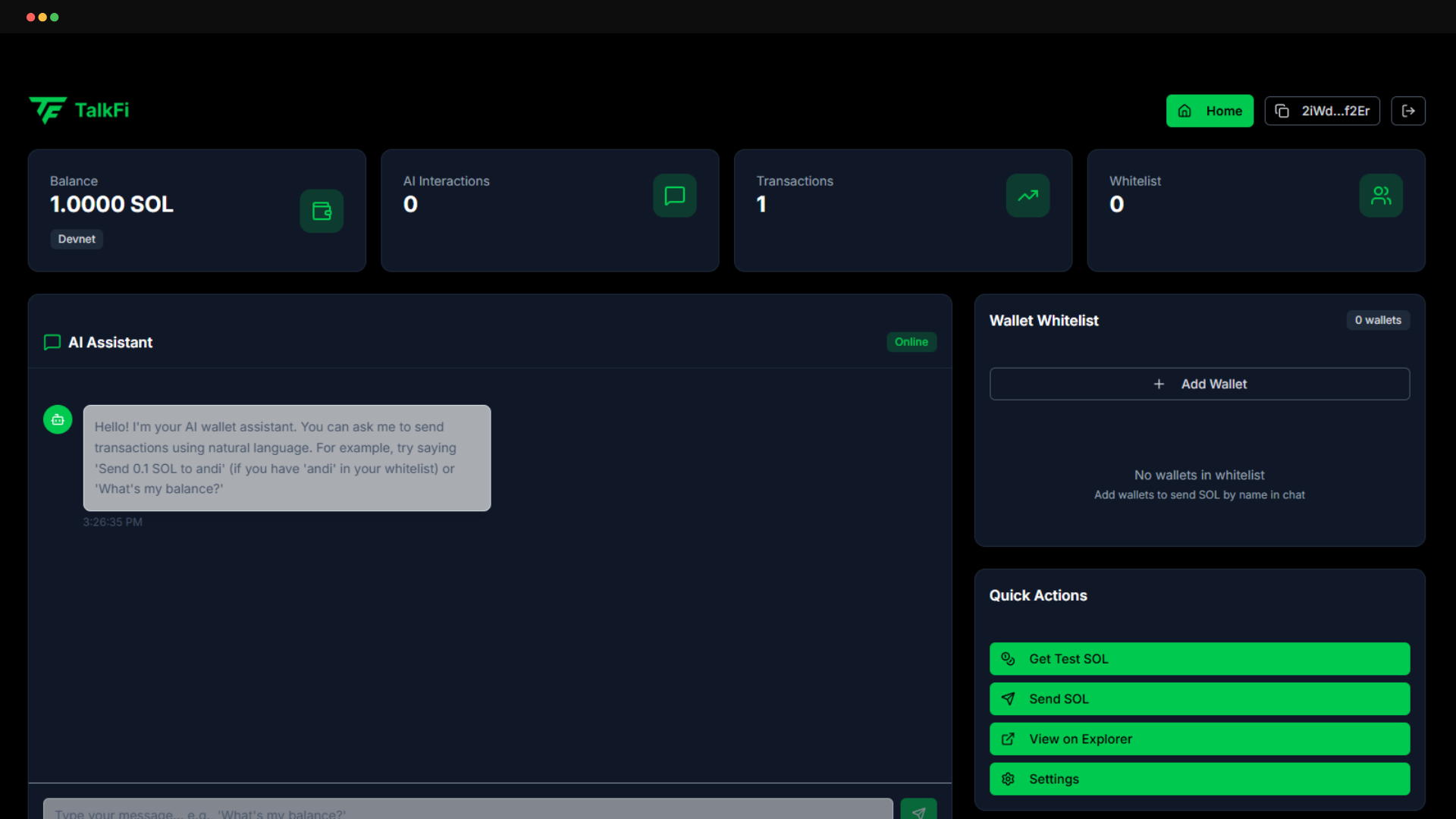 TalkFi Smart Wallet Interface